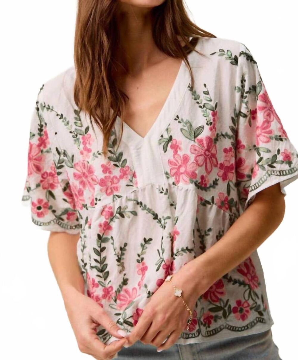 NEW SO ME blooming grace blouse in off white/pink
